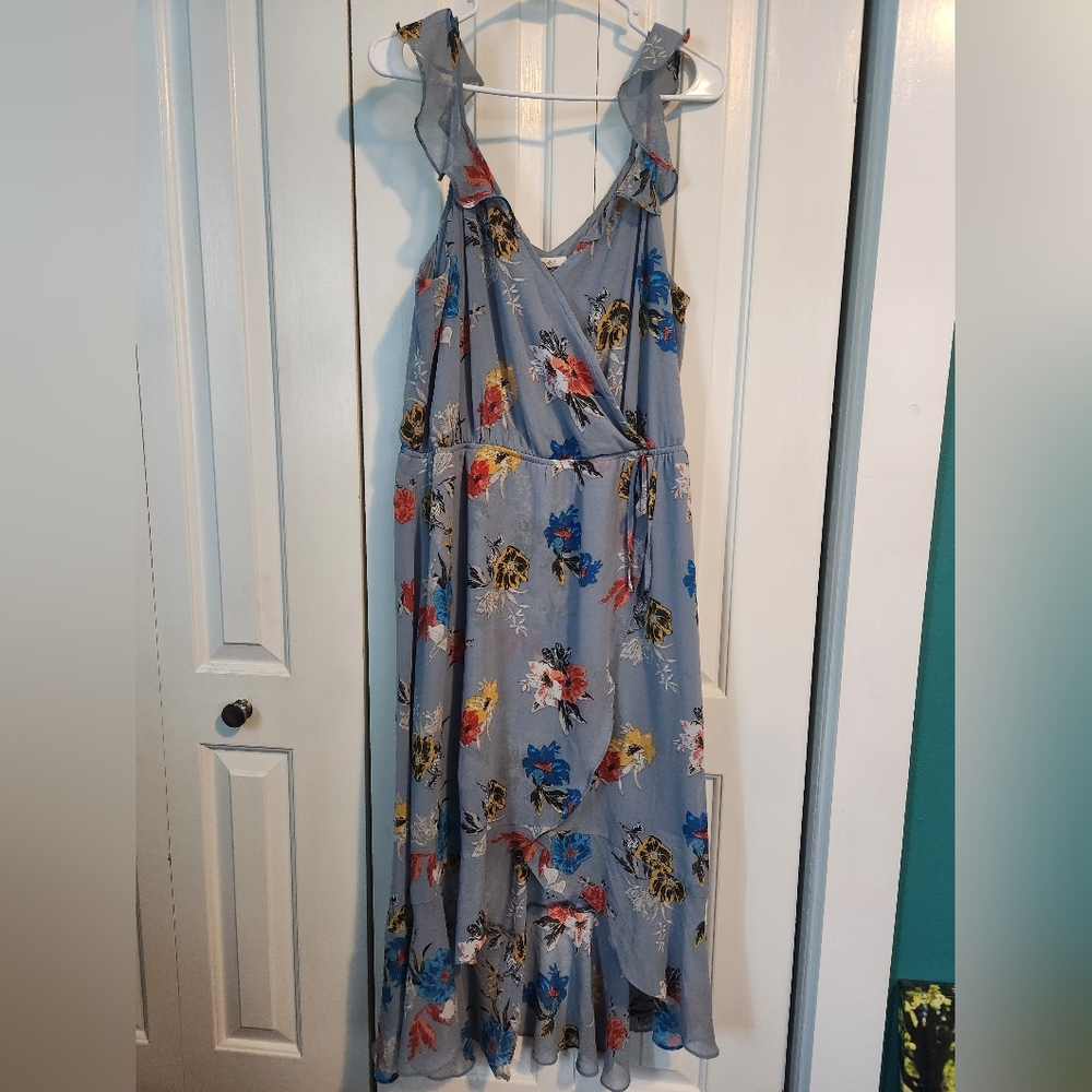faux wrap floral high low dress
